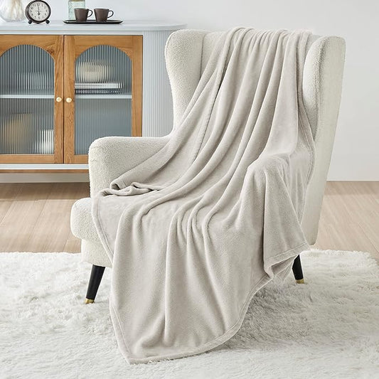 Bedsure Fleece Blanket Twin Blanket Linen - 280GSM Soft Lightweight Plush Cozy Blankets for Bed, Sofa, Couch, Travel, Camping