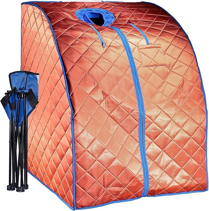 Infrared Sauna, Low EMF Negative Ion Portable Indoor Sauna with Chair and Heated Footpad, Copper, Large