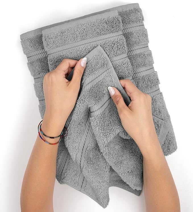 American Soft Linen Luxury 6 Piece Towel Set, 2 Bath Towels 2 Hand Towel 2 Washcloths, 600 GSM 100% Cotton Turkish Towels for Bathroom, Light Grey Towel Sets