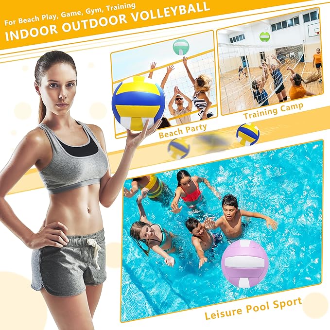 Magicorange Volleyball, 6 Pack Official Size 5 Volleyballs- PU Leather Indoor Outdoor Soft Touch Recreational Volleyballs for Beach Play, Game,Gym,Training -Includes Ball Pump