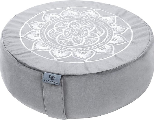Florensi Meditation Cushion - Comfortable Floor Pillow - Traditional Tibetan Meditation Pillow with Beautiful Velvet Cover - Large Floor Cushion Seating for Adults - Premium Yoga Buckwheat Bolster