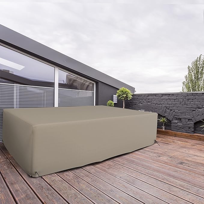 Covers & All Patio Sectional Sofa Set Cover 160 GSM PVC Emboss Fabric Outdoor Furniture Table and Chair Set Cover with Drawstring for Snug Fit (124" W x 63" D x 29" H, Beige)