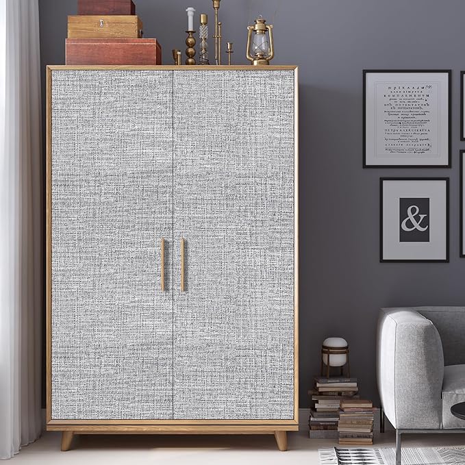 Grey Grasscloth Peel and Stick Wallpaper 17.3"x300" Faux Linen Textured Contact