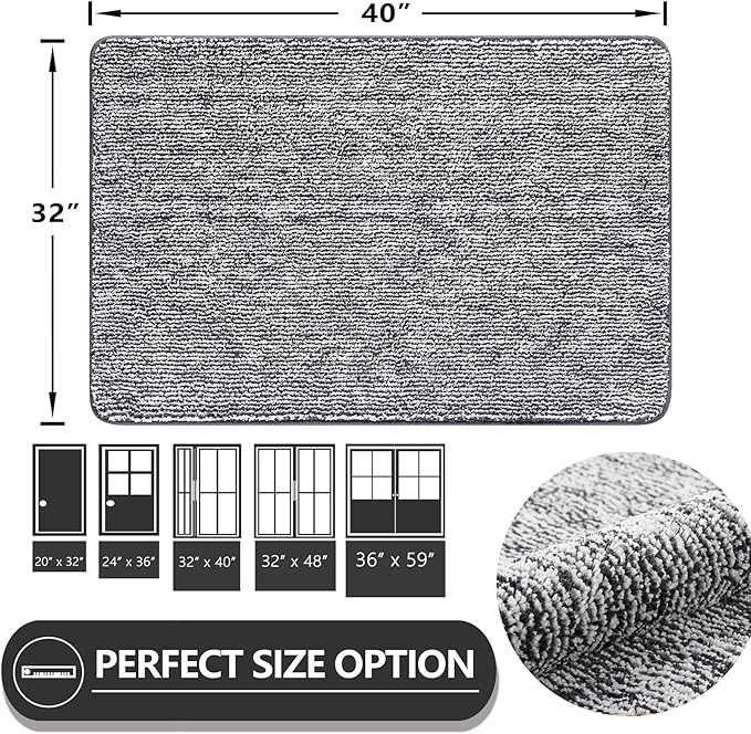 REFETONE Doormat, 32'x40', Indoor Absorbent Non Slip Dark Grey Doormat, Resist Dirt, Machine Washable, Low-Profile Entry Rug for High-Traffic Areas, Housewarming Gift