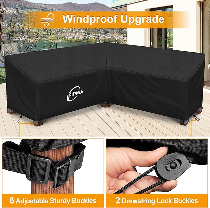 Kipiea V-Shape Outdoor Patio Furniture Covers Waterproof, 500D Heavy-Duty Outdoor Sectional Cover Windproof, Patio Sectional Sofa Cover Anti-UV, No Tears & No Fading (80"/80"L x 33.5"D x 31"H)