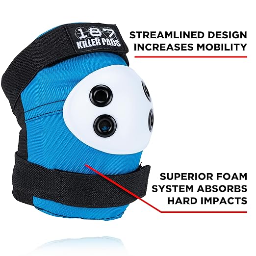 187 Killer Pads Knee Pads, Elbow Pads Combo Pack, Red/White/Blue, Small/Medium