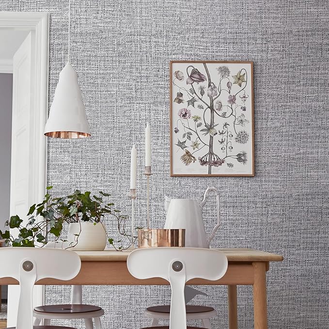 Grey Grasscloth Peel and Stick Wallpaper 17.3"x160" Faux Linen Textured Contact