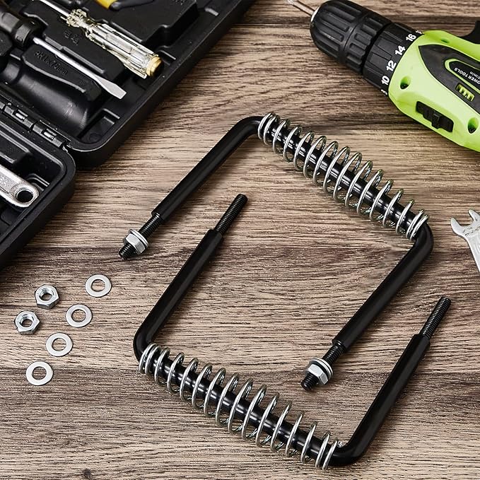 Dunzy 2 Pieces 6" Steel Spring Handle 5" Wide Overall with 1/2" Steel Rod for BBQ Pits Trailers Custom Metal Projects Wood Stove Handles Replacement Grill Barbecue Tool Sets(Black)