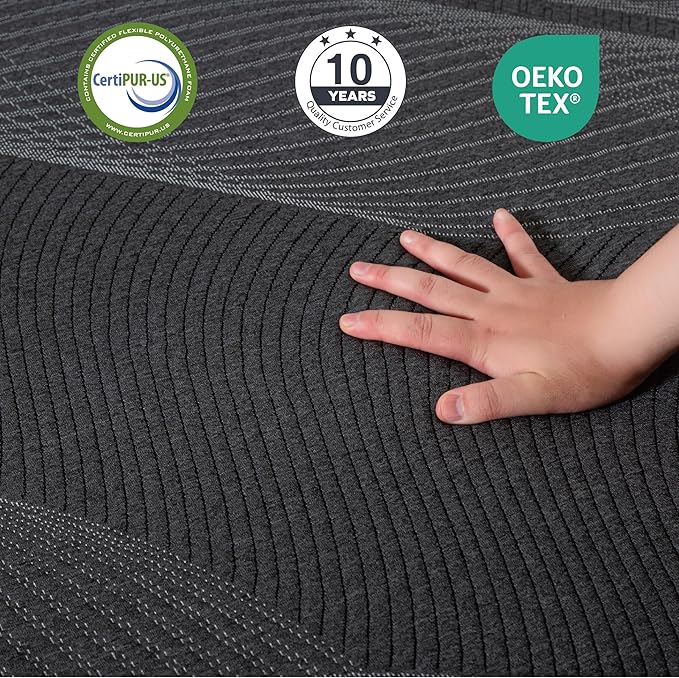 King Mattress 6 Inch Charcoal Gel Memory Foam in a Box, CertiPUR-US Certified Fiberglass Free, Cooling Double Mattress, Made in The USA of US Foam, 80" × 76" × 6", Medium