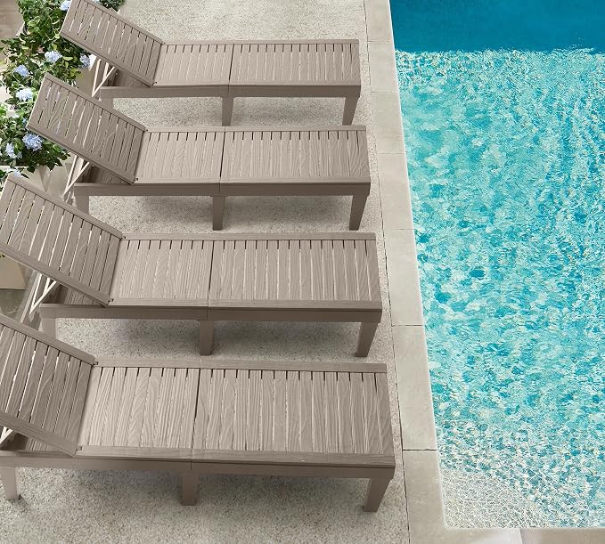 Nestl Sun Tanning Chair - Sand Beige Chaise Lounge Chair Outdoor, Lightweight Pool Lounge Chairs Set of 6, Adjustable 5-Position Reclining Lawn Chair, Waterproof Beach Outdoor Lounge Chairs