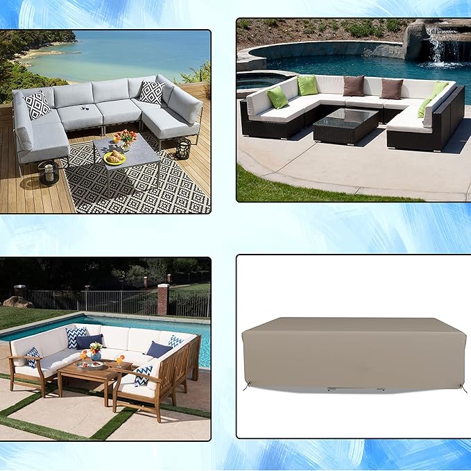 Covers & All Patio Sectional Sofa Set Cover 160 GSM PVC Emboss Fabric Outdoor Furniture Table and Chair Set Cover with Drawstring for Snug Fit (83''W x 52" D x 29''H, Beige)