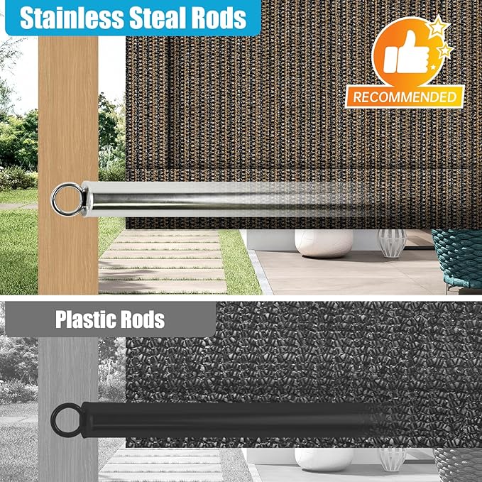 Shade&Beyond 9' W × 21' L Pergola Shade Cover Mocha Pergola Cover Canopy Replacement Shade Cloth for Garden, Patio, Deck, Porch with Grommets and Rods(Make Custom Size)