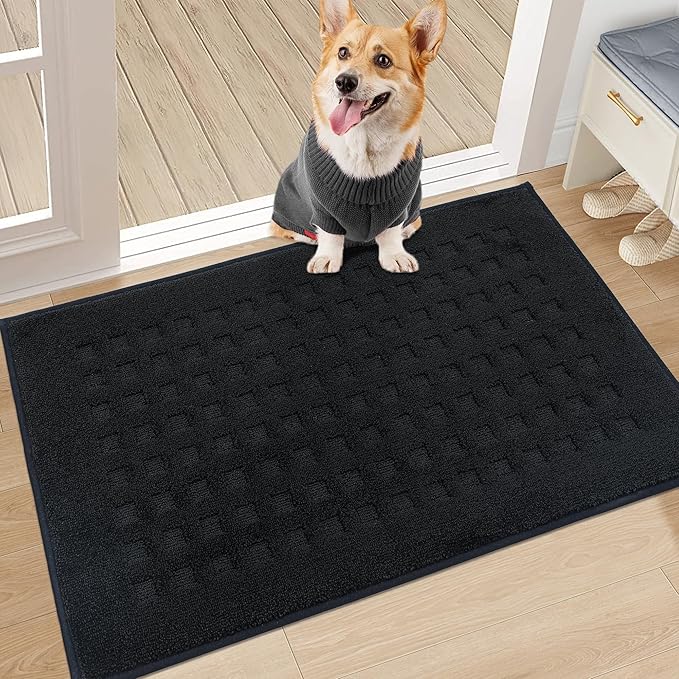 BEQHAUSE Waffle Door Mats Indoor 20"x32", Dog Mat for Muddy Paws Absorbent and Dirt Resist Floor Mats Non-Slip Washable Rugs for Entryway, Welcome Mat for Front Back Door, Muddy Wet Shoes, Black