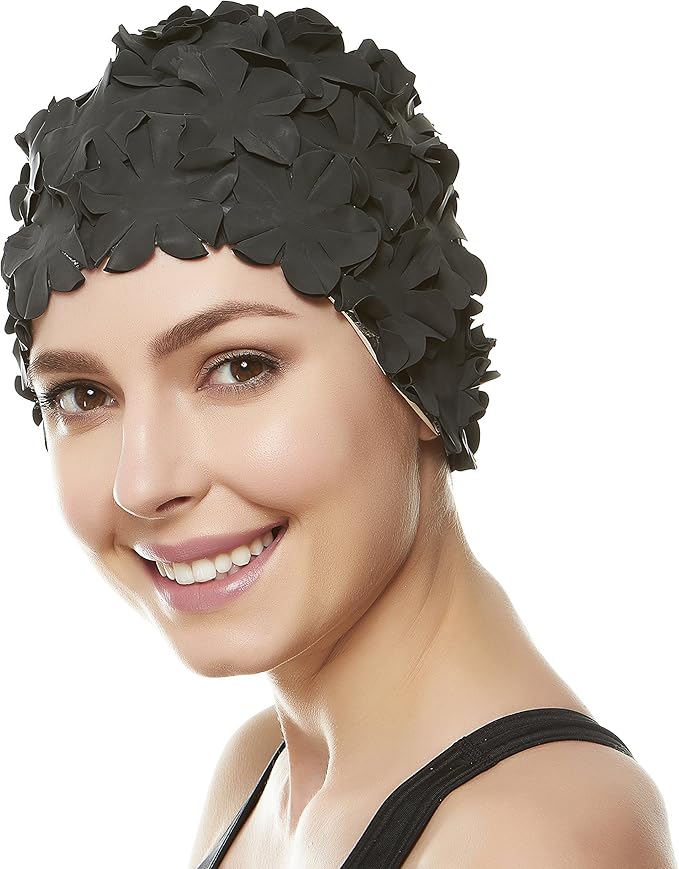 BEEMO Floral Petal Ladies Bathing Swim Cap Women Retro Swim Hat Long/Short Hair