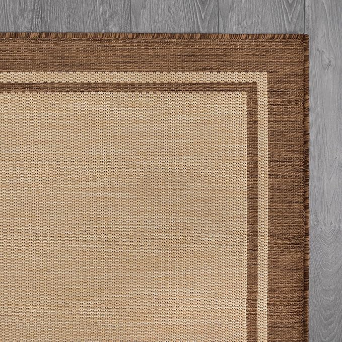 CAMILSON Indoor Outdoor Rug, 10x14 Bordered Natural Brown Modern Large Area Rugs for Indoor and Outdoor Patios, Kitchen and Hallway Mats, Washable Porch Deck Outside Carpet (Jute, 10 x 14)
