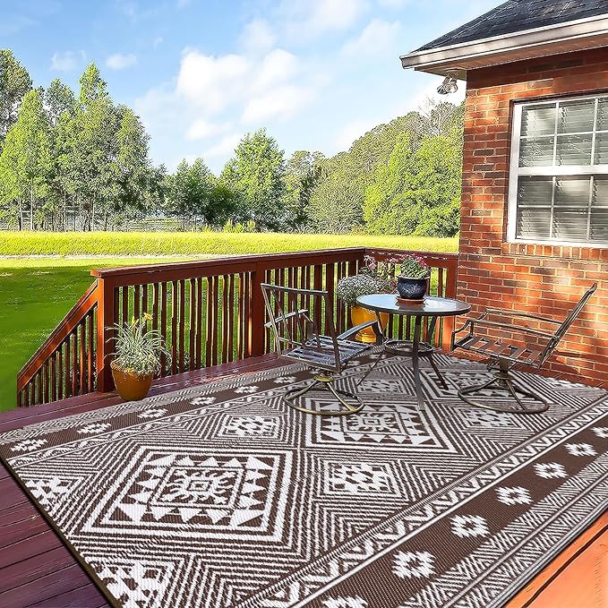 HiiARug Outdoor Rug for Patios Clearance 6'x9' Plastic Straw Rug Waterproof Reversible RV Mat Outdoor Area Rugs for RV, Backyard, Deck, Camping