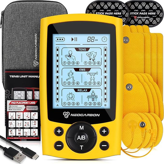 TENS Unit Muscle Stimulator, Electronic PMS Pulse Massager Machine for Shock Physical Therapy, Back Pain Relief, Shoulder Recovery, Yellow