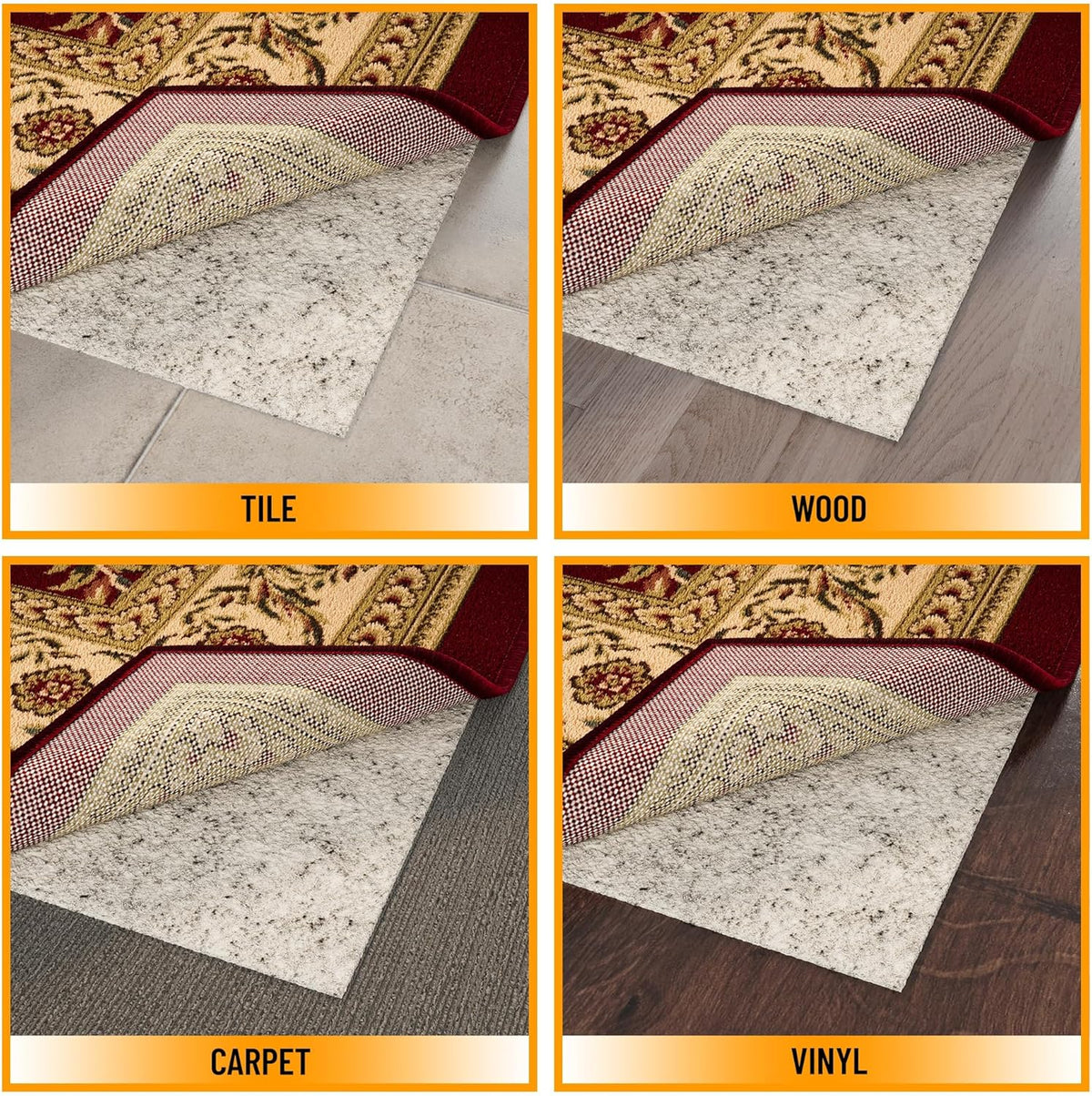Ottomanson 2'7" x 12' Non-Slip Rug Pad Gripper 1/12 Inch Ultra Thin Dual Surface Felt + Rubber Gripper - Safe for All Floors, Cream