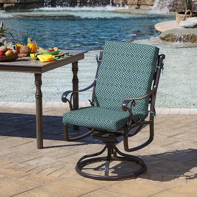Arden 2-Pack Outdoor Patio Dining Chair Cushion, 20x44, Rain-Proof Seat Pad, Fade-Resistant Outdoor Cushion Alana Tile