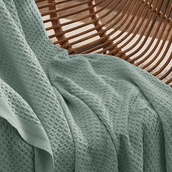 Bedsure 100% Cotton Large Blanket Oversized King for Bed - Breathable Thick Waffle Weave Blanket for Summer, Couch Cover, Sage Green, 120x94 inches