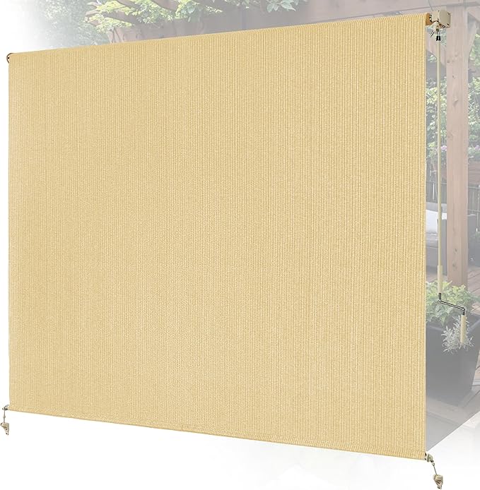 7'W x 8'H Sesame Patio Shades Roll up Outdoor Roller Shade Crank Wand Blind