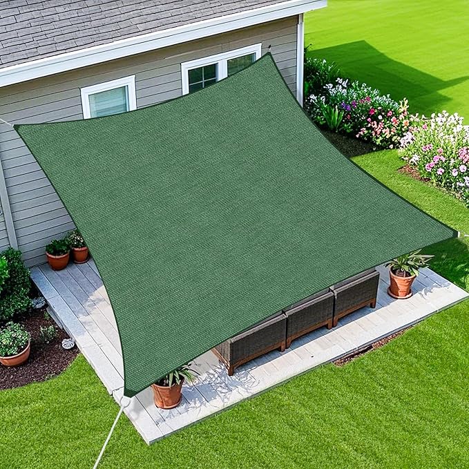 Amagenix Sun Shade Sail 6'X6' Curved Edge Outdoor Shade Canopy Dark Green Breathable 95% UV Block Shade Cloth for Patio Garden Backyard (We Make Custom Size)