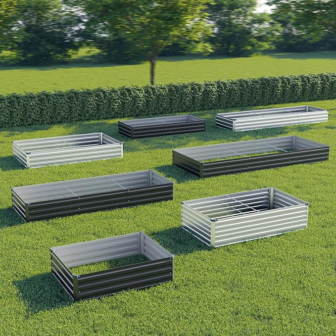 zunatu 10x2x1ft(2 Pack) Galvanized Raised Garden Bed,Outdoor Planter Boxes Metal Patio Kit Planting Bed for Vegetables Flowers,Silver