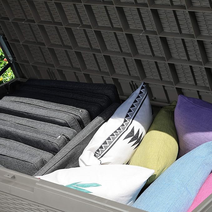 YITAHOME 100 Gallon Large Resin Deck Box Outdoor Storage Boxes for Patio Furniture, Outdoor Cushions, Garden Tools and Pool Supplies-Waterproof,Lockable (Taupe)