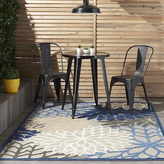 Nourison Aloha Indoor/Outdoor Blue/Multicolor 3'6" x 5'6" Area Rug, Tropical, Botanical, Easy Cleaning, Non Shedding, Bed Room, Living Room, Dining Room, Deck, Backyard, Patio (3x5)
