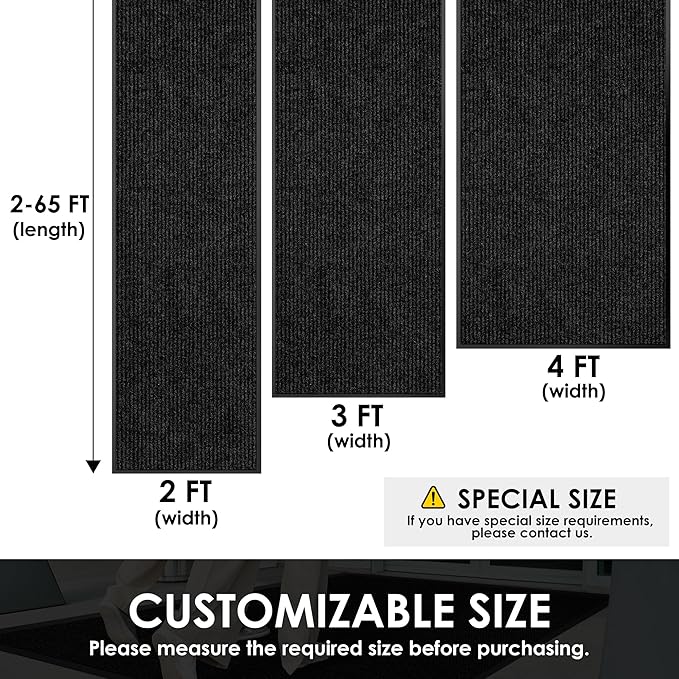 3′ x 29′ Front Door Mat Indoor Outdoor Entrance, Commercial Floor Mat Heavy Duty Dirt Trapper Entryway Doormat, Custom Size Non Slip Rubber Backing Welcome mat, Door Mat for High Traffic Area