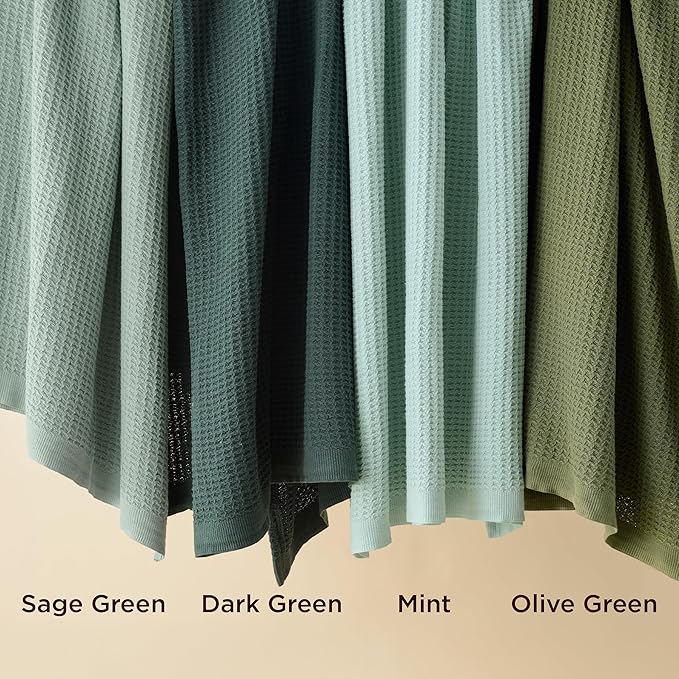 Bedsure 100% Cotton Large Blanket Oversized King for Bed - Breathable Thick Waffle Weave Blanket for Summer, Couch Cover, Olive Green, 120x94 inches