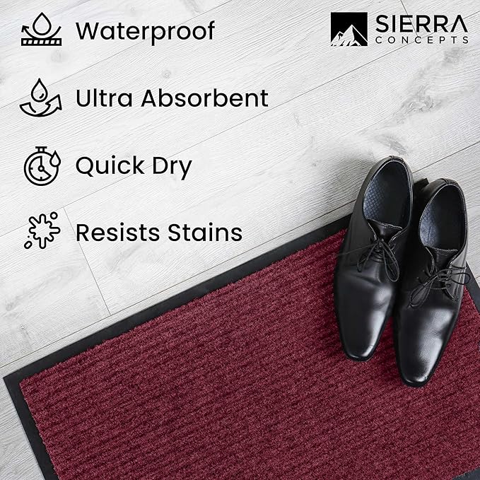 Sierra Concepts Front Door Mat X-Large Welcome Floor Mats - Entryway Indoor Outdoor Entrance Doormat, Patio, Porch, Muddy Dog Shoe, Inside Outside Low Profile 48x36in, 2-Pack Red