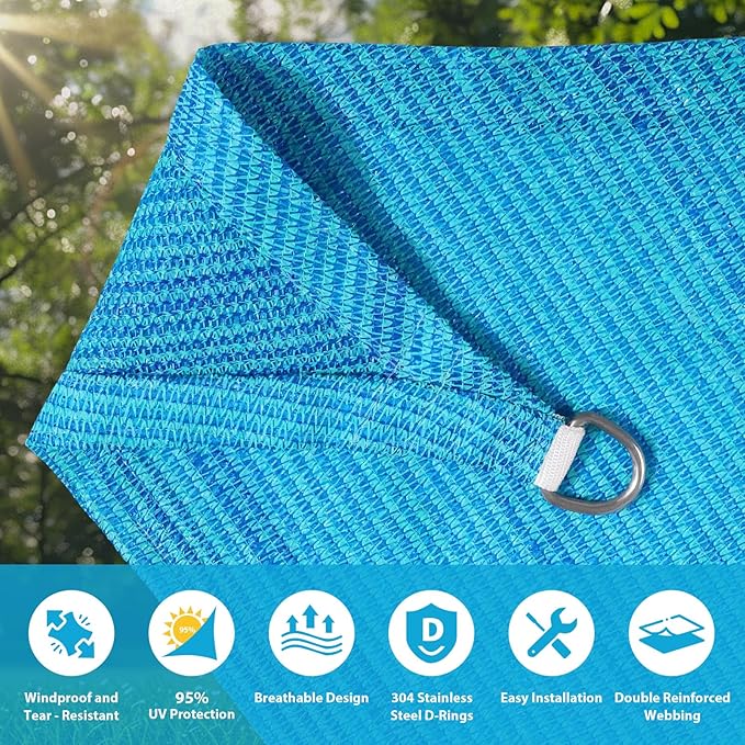 Amagenix Sun Shade Sail 12'X12'Curved Edge Outdoor Shade Canopy Mixed Turquoise Breathable 95% UV Block Shade Cloth for Patio Garden Backyard (We Make Custom Size)