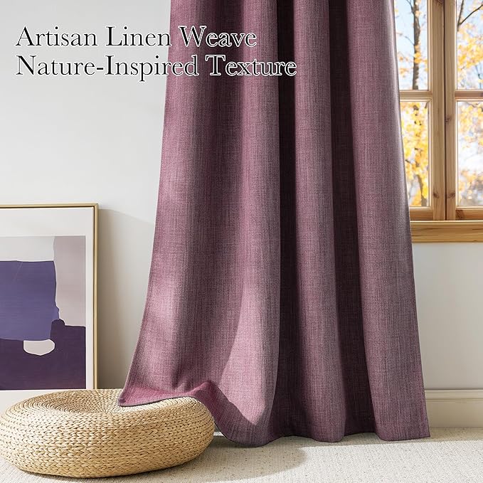 NICETOWN Short Faux Linen Greyish Purple Blackout Curtains 63 inches Long