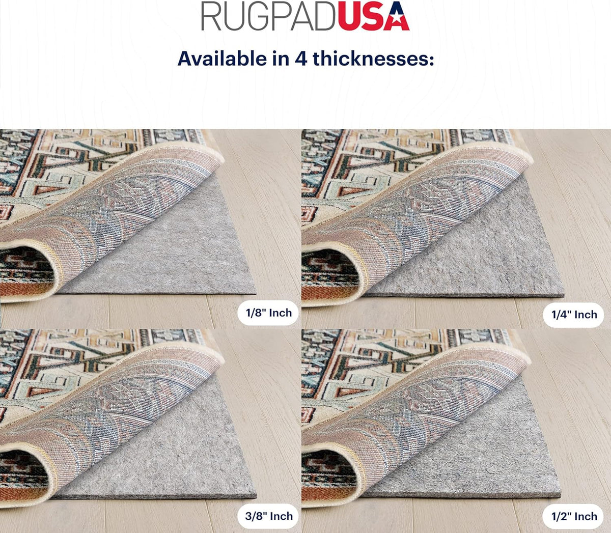 RUGPADUSA - Dual Surface - 10'x13' - 3/8" Thick - Felt + Rubber - Enhanced Non-Slip Rug Pad - Adds Comfort and Protection - for Hard Surface Floors