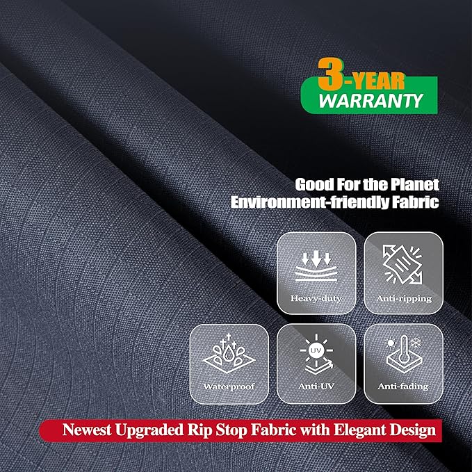 F&J Outdoors Patio Furniture Covers, Heavy Duty Tear Resistant Waterproof UV Resistant Windproof Extra Large Furniture Cover, Grey, 130" Dia x 35" H