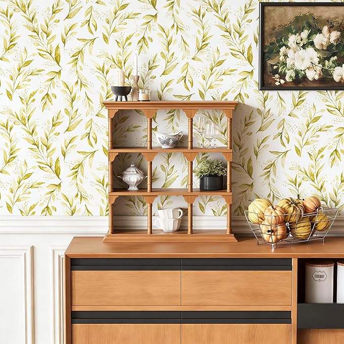 Livebor Leaf Peel and Stick Wallpaper Olive Leaf Contact Paper 17.7in x 393.7in