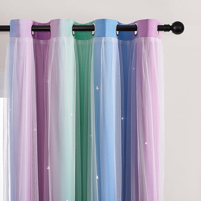 XiDi Blue Curtains for Bedroom Decor Green Curtains for Girls Kids Room Purple