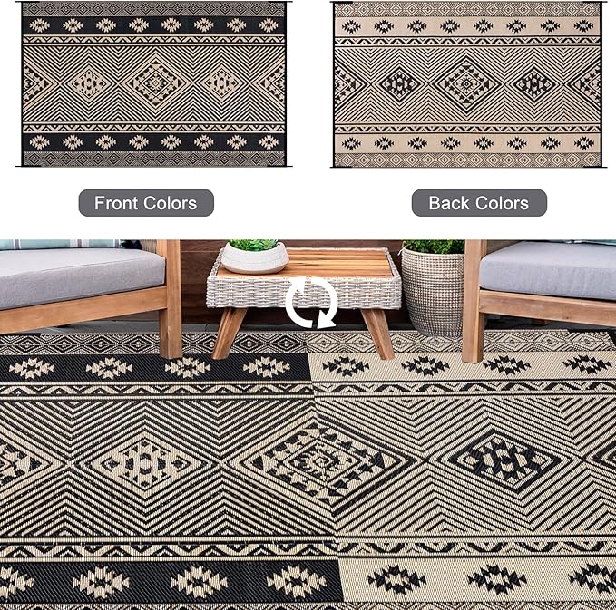 HiiARug Outdoor Rug for Patios 6'x9' Outdoor Plastic Straw Rug Waterproof Patio Porch Rug Reversible RV Mat Outdoor Area Rugs for Outdoors, RV, Patio, Backyard, Deck, Camping