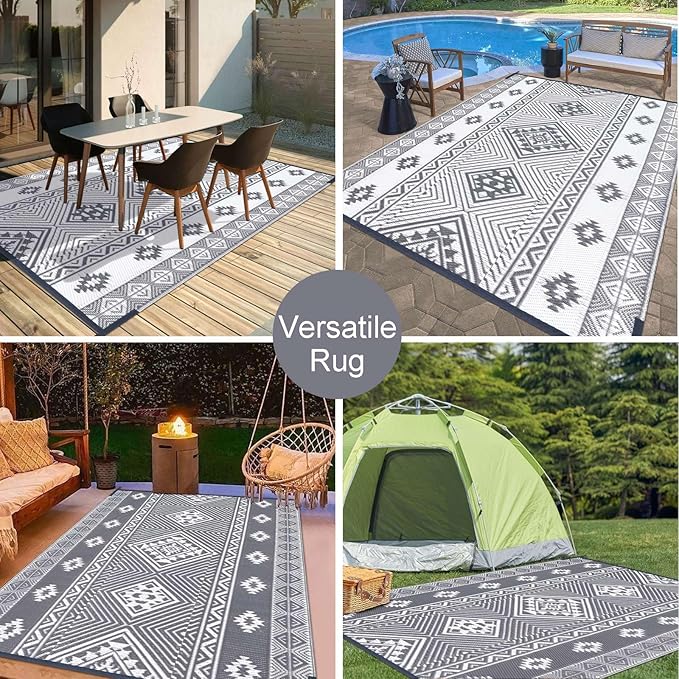 HiiARug Outdoor Rug for Patios Clearance 9'x12' Outdoor Plastic Straw Rug Waterproof Patio Camping Rug Reversible RV Mat Outdoor Area Rugs for Outdoors, RV, Patio, Backyard, Deck, Camping