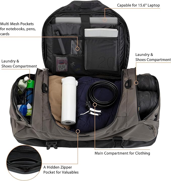Ubon Large Duffel Bag Weekender Bags with Shoe Compartments 4-Way Sports Gym Backpack with Padded Straps Camping Traveling Duffle Bag