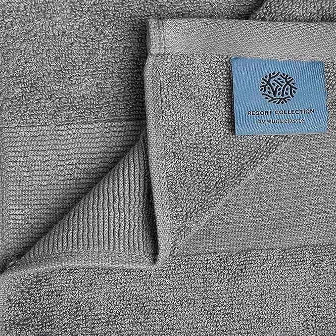 White Classic Resort Collection Soft Bath Towels | 28x55 Luxury Hotel Plush & Absorbent Cotton Bath Towel Large [4 Pack, Smoke Grey]
