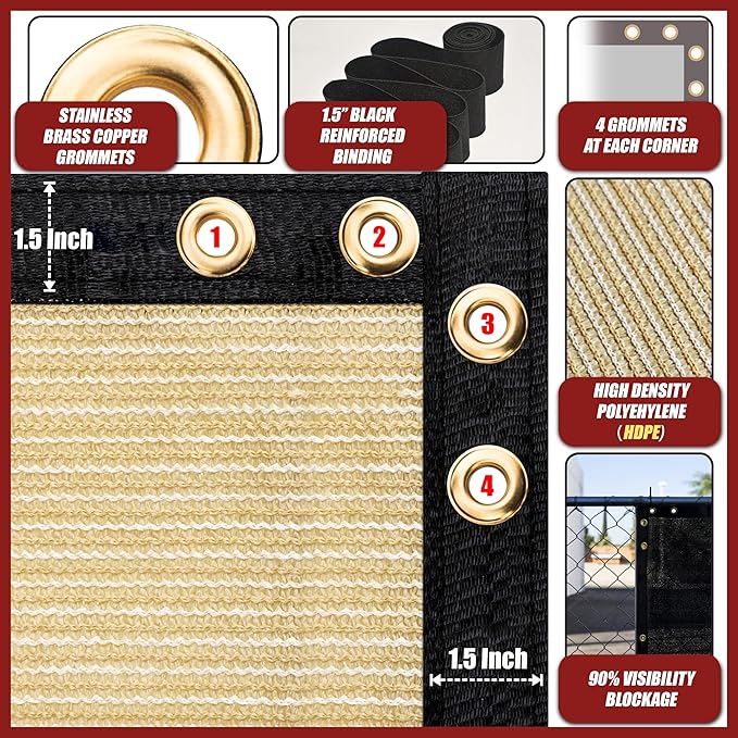 Amgo Custom Made 3' x 111' Beige Balcony Privacy Screen, Apartment Porch Railing Patio Fence Windscreen Fabric Cloth, Heavy Duty, Commercial and Residential, 90% Blockage (We Customize)