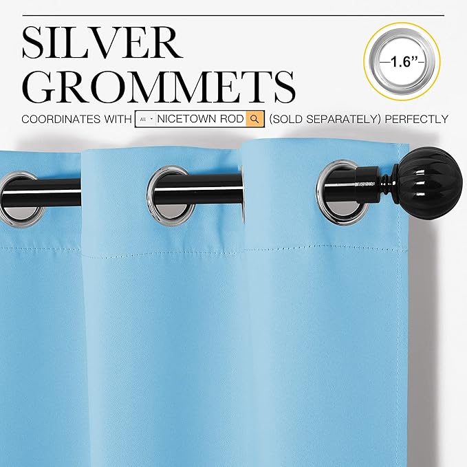 NICETOWN Light Blue Curtains for Nursery, Thermal Insulated Grommet Room