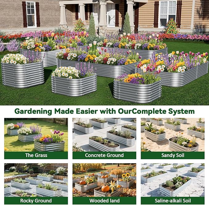 4 Pack Tall 8FT Corrugated Galvanized Steel Raised Garden Bed Outdoor, Metal Above Ground Garden Bed for Vegetables and Flowers, Raised Beds for Gardening-8x3FT