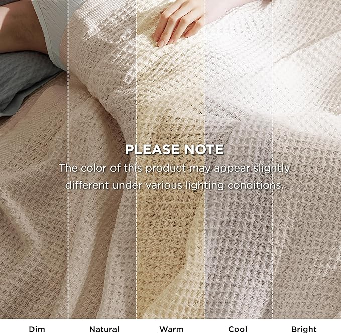 Bedsure 100% Cotton Large Blanket Oversized King for Bed - Breathable Thick Waffle Weave Blanket for Summer, Couch Cover, Khaki (a Little Bit Yellow), 120x94 inches