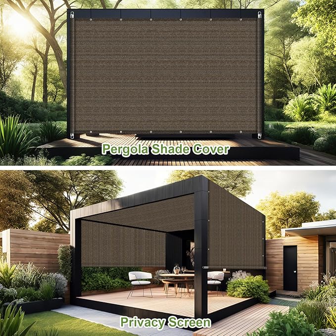 Shade&Beyond 9' W × 21' L Pergola Shade Cover Mocha Pergola Cover Canopy Replacement Shade Cloth for Garden, Patio, Deck, Porch with Grommets and Rods(Make Custom Size)