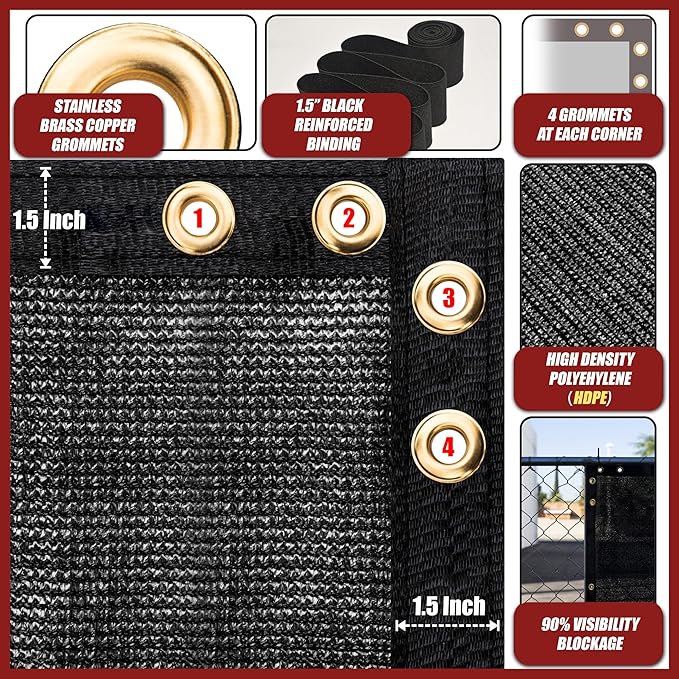 Amgo Custom Made 3' x 150' Black Balcony Privacy Screen, Apartment Porch Railing Patio Fence Windscreen Fabric Cloth, Heavy Duty, Commercial and Residential, 90% Blockage (We Customize)