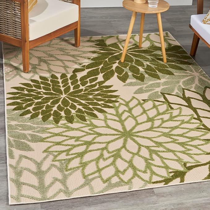 Nourison Home Aloha 4' x 6' Ivory Green Fabric Tropical Area Rug (4' x 6')