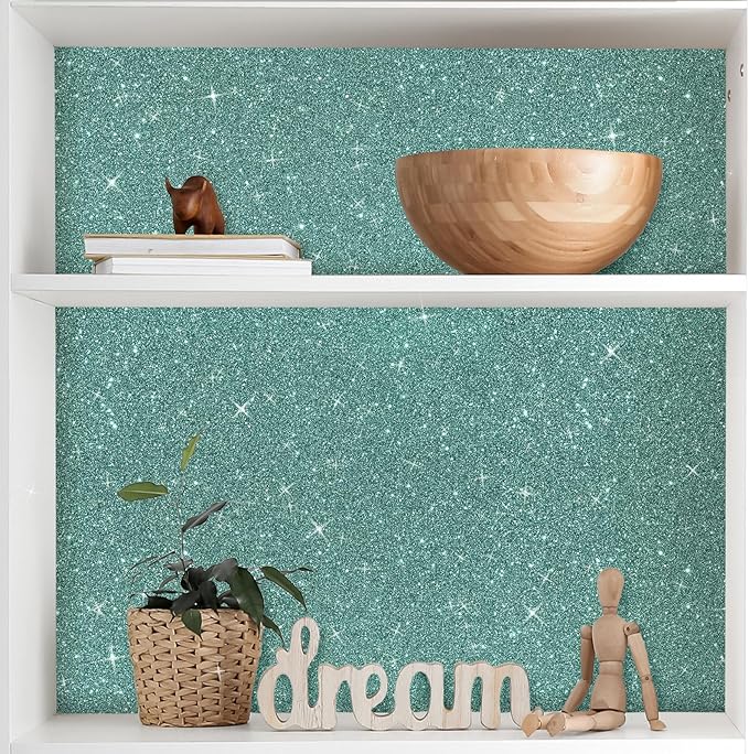CRE8TIVE 8"x354" Light Teal Glitter Wallpaper Border Peel and Stick Wall Border